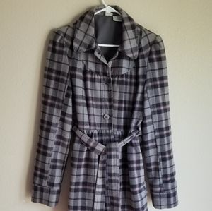 ROXY Plaid Pea Coat Trench Jacket